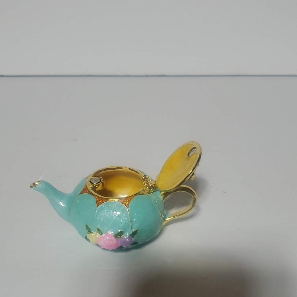 Floral Teal Miniature Teapot Trinket Box - Picture 11 of 12